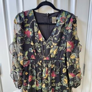 Taylor Black Floral Long Sleeve Dress